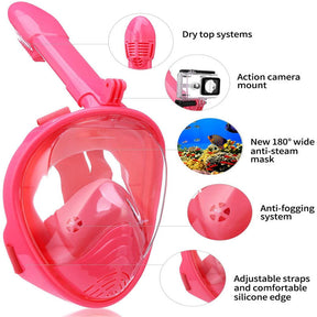 Kids Snorkel Mask Full Face with Camera Mount 180 Degree Panoramic View Snorkeling Set-Pink