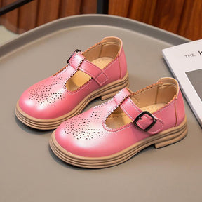 Toddlers Girls Brogues Shoes T-Strap Hook & Loop Retro Flats-Pink