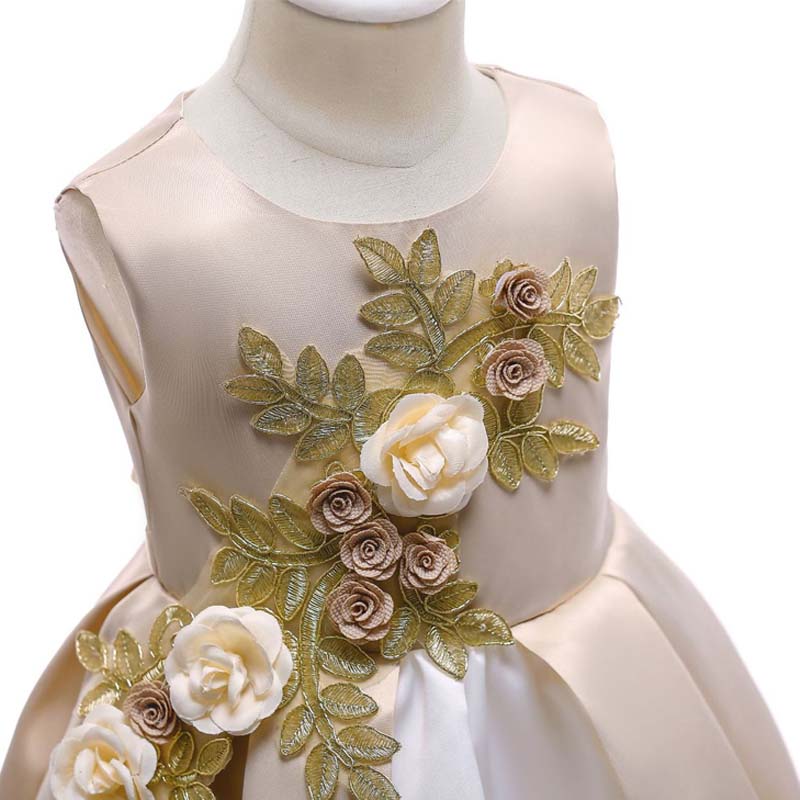 2-9 Years Flower Girls Dress Wedding Party Embroidered Dress-Champagne
