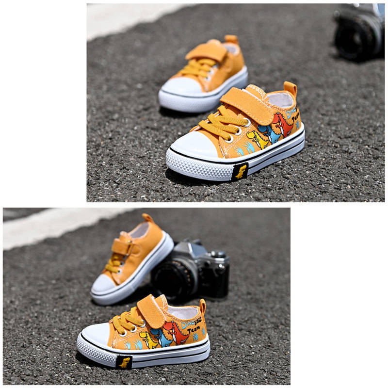 Toddler-Unisex Canvas Sneakers Cartoon Dinasour Slip on Shoes-Yellow