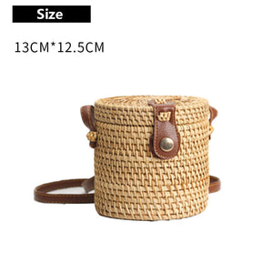 Womens Rattan Bucket Bag Boho Braided Handbag