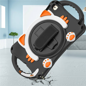 CatA iPad Silicone Case For iPad Mini 5 4 3 2 1 Built-in Handle Stand With a Strap-Black Orange