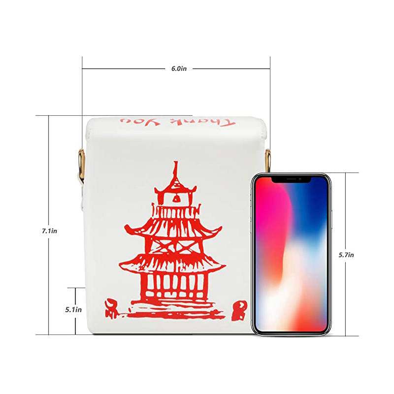 Fashion Crossbody Bag Chinese Takeout Box Style Clutch Bag for Girl-White