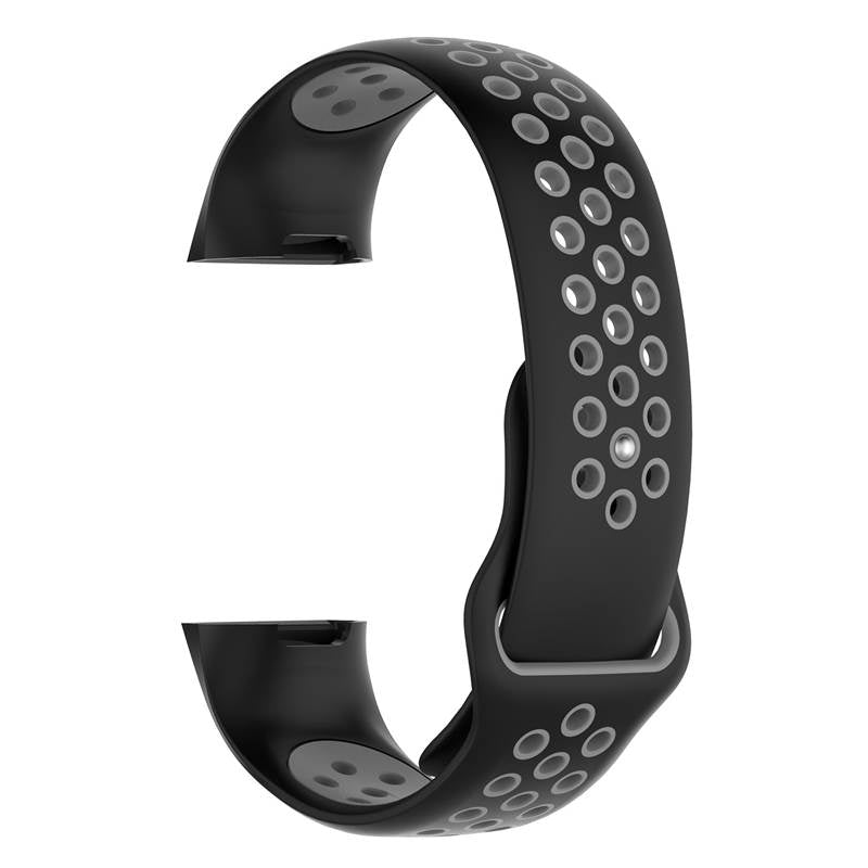 Double Color Porous Breathable Watch Band Silicone Wristband For Fitbit Charge 3 Sport Smartwatch -Black Gray