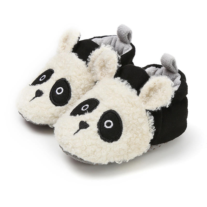 Infant Baby Boys Girls Slippers Non Slips Bottom Winter Booties House Shoes-PandaWhite