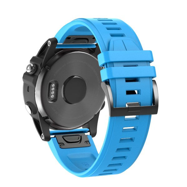 22mm 26mm Sport Silicone Watchband For Garmin Fenix  5Plus/5X Plus Easy Fit Quick Release Starp Black Steel Buckle-Sky Blue