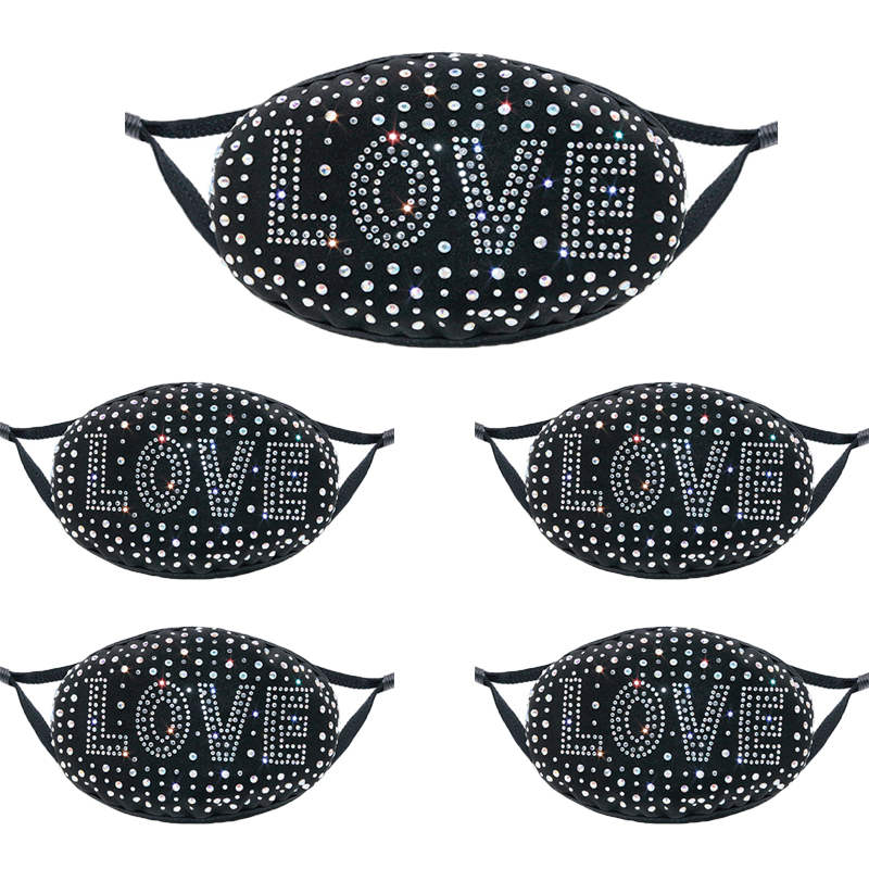 5Pcs Sparkly Glitter Bling Rhinestone Face Mask for Women-LOVE