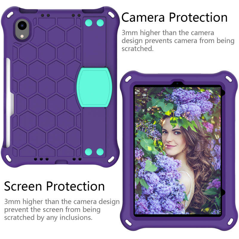 Hive iPad Case For iPad Mini 6 Durable Stand Cover With Shoulder Strap-PurpleAqua