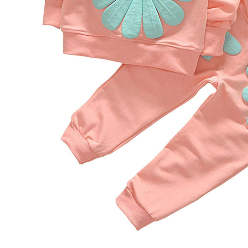 Baby Girls 2 Pcs Sunflower Clothes Set Long Sleeve Top And Pants Outfits-Pink