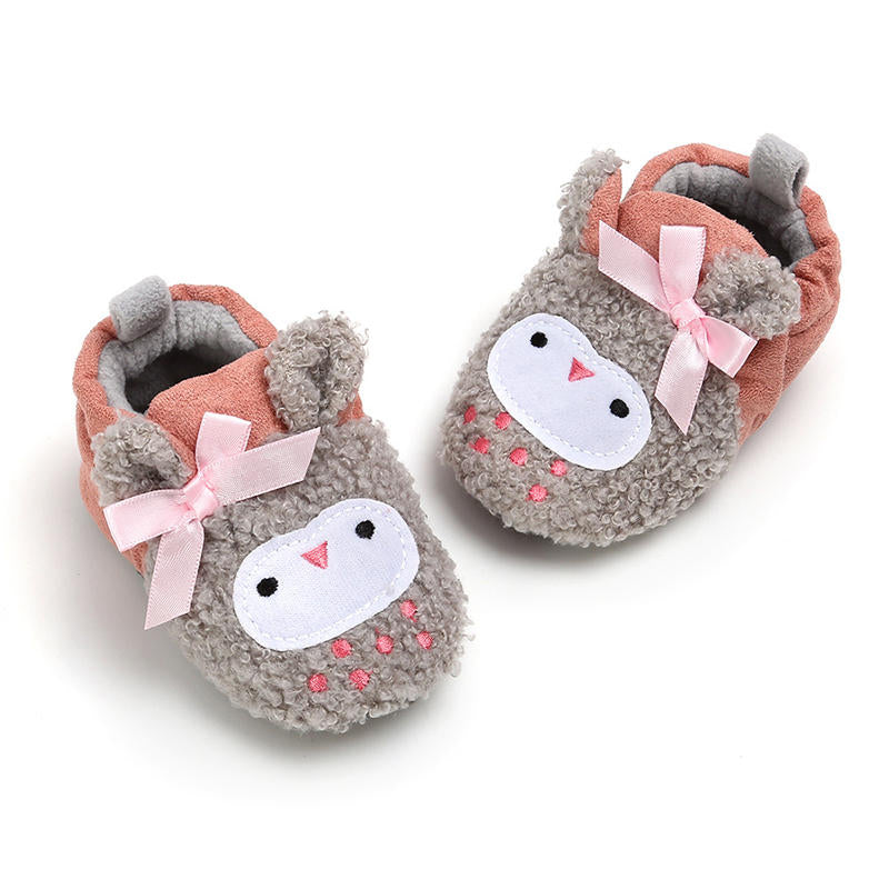 Infant Baby Boys Girls Slippers Non Slips Bottom Winter Booties House Shoes-OwlGrey