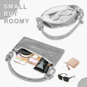 Rhinestone Purse Shiny Womens Party Handbag Hobo Bag-Silver