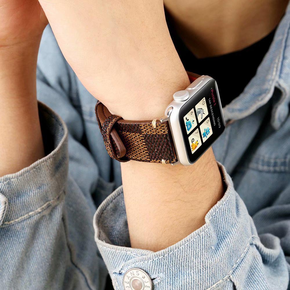 Checkered Pattern PU Leather Watch Band Microfiber Design For Apple Watch SE/6/5/4/3/2/1(Brown)