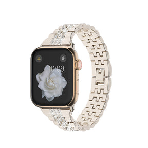 Metal Watchband with Rhinestone Adjustable for iWatch Series SE 7 6 5 4 3 2 1-Starlight Color