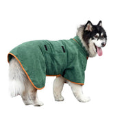 Dog Bathrobe Microfibre Fast Drying Towel Adjustable Collar Waist-Green