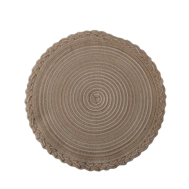 4 Pack Round Braided Laciness Placemats 38CM Washable Kitchen Table Mats for Home Wedding Party-Coffee