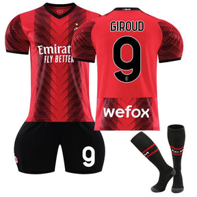 AC Milan Home Jersey GIROUD #9 Soccer Jersey Kids Adult 3-Pieces Jersey Kits