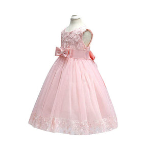 Girls Tulle Lace Flower Princess Wedding Dress For Toddler And Baby Girl-Flesh Pink