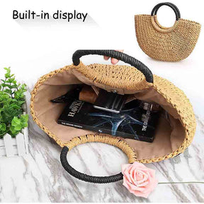 Women Semi-circle Rattan Handbags Watermelon Straw Bag