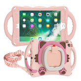 CatB Silicone Case For iPad Pro 9.7 inch Air1/2 Shockproof Shoulder Strap Handle Stand-Pink