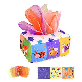 Baby Tissue Box Toy Crinkle Paper Sensory Silk Scarves Toys for 0-3 Year Old Kids-AnimalB