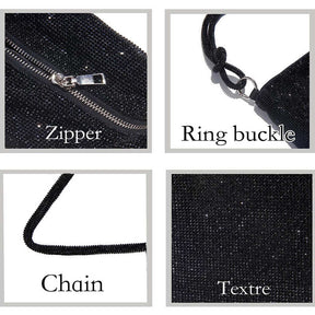 Rhinestone Purse Shiny Womens Party Handbag Hobo Bag-All Black