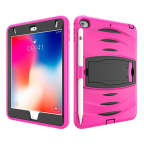 Shock Wave Design Kickstand Case Heavy Duty Rugged Anti-Fall Protection With Pencil Holder For 7.9inch iPad Mini 4/5-Rose Red
