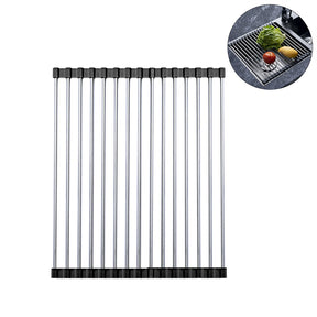 15Tubes Roll-Up Dish Drying Rack Stainless Steel for Kitchen Sink-Black