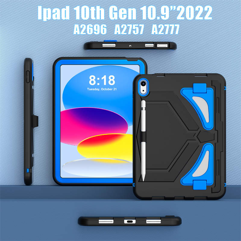 Kids Case Heavy Duty Shockproof with Kickstand for iPad 10th 2022-BlackBlue