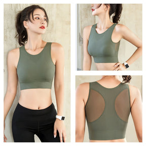 Longline Sports Bra with Removable Pads Racerback Tank Top-DarkGreen