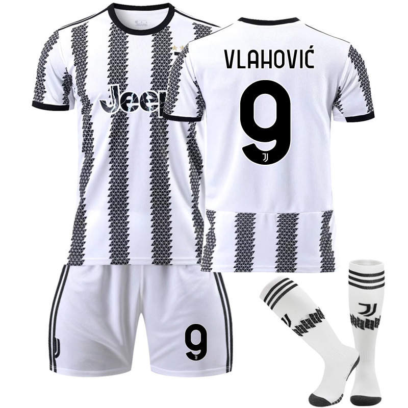 Juventus Home Jersey 2022-23 VLAHOVIC #9 Soccer Jersey Kids Adult 3-Pieces Jersey Kits