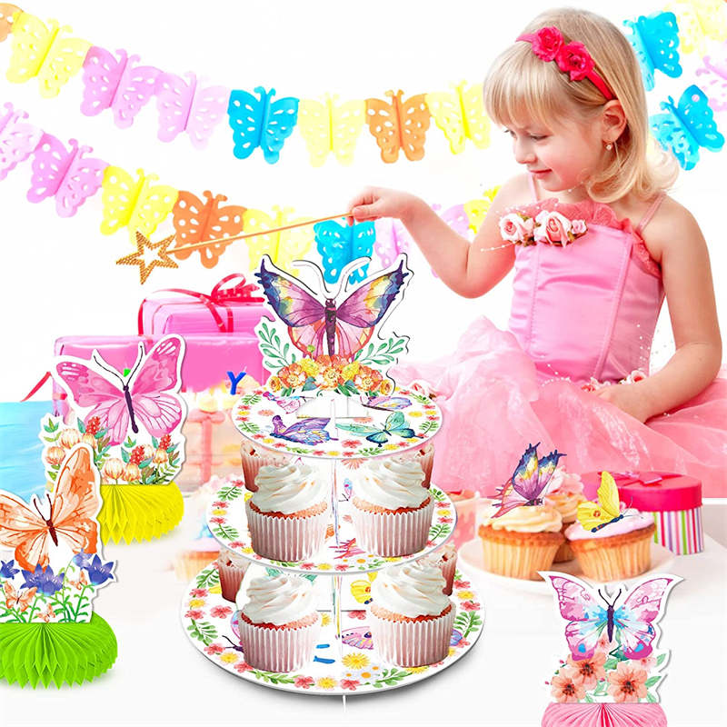 3 Tier Butterfly Cupcake Stand for 24 Cupcake Cute Party Supplies