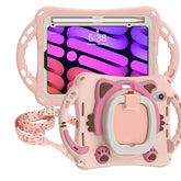 CatB Silicone Case For iPad Mini 6 Shockproof Shoulder Strap Handle Stand-Pink