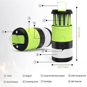 Portable LED Camping Lantern Bug Zapper for Hiking Tent Survival Kits-Green