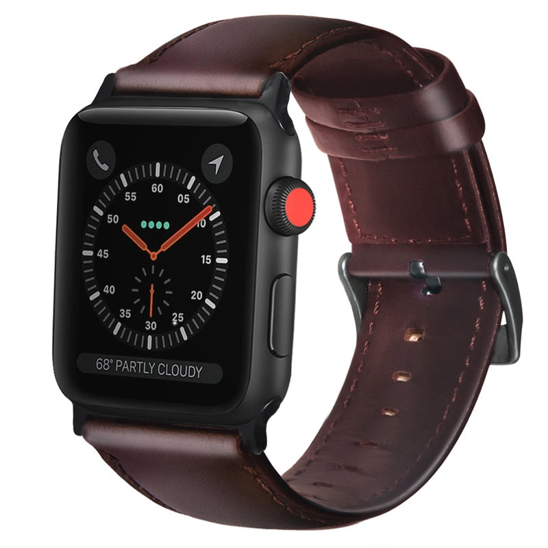 Oil Wax Leather Watch Strap For Apple iWatch-Red Brown