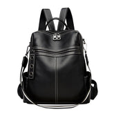 Women Casual Leather Large Capacity Backpack Fashion Travel Bag-Black