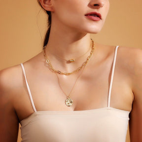 Gold Multilayer Coin Pendant Clavicle Chain Clothing Accessories