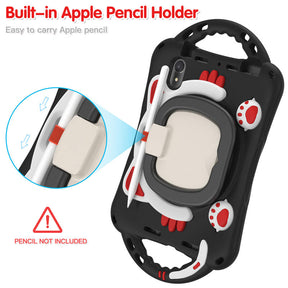 CatB Silicone Case For iPad Mini 6 Shockproof Shoulder Strap Handle Stand-Black Red
