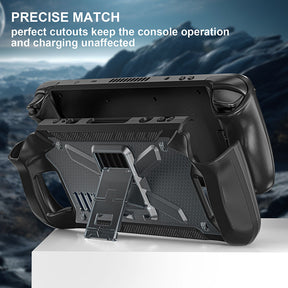 Protective Case for Steam Deck 2021/2022 TPU Cover with Stand Base Shoulder Strap-TransparentBlack