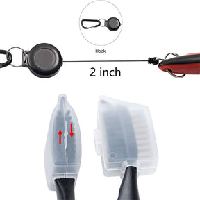 2Pcs Golf Club Brush Groove Cleaner with Retractable Zip-line Carabiner-Black