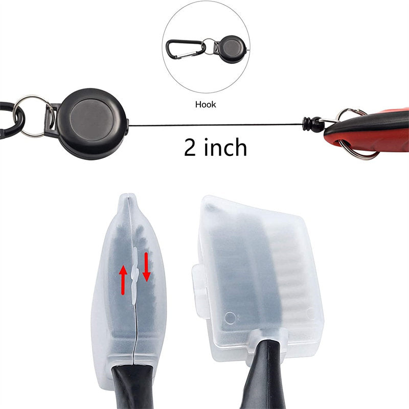 2Pcs Golf Club Brush Groove Cleaner with Retractable Zip-line Carabiner-Gray Black