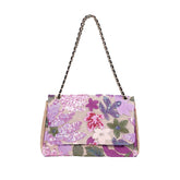 Women Fashion Crossbody Embroidery Shoulder Bag with Chain for Vacation-Purple