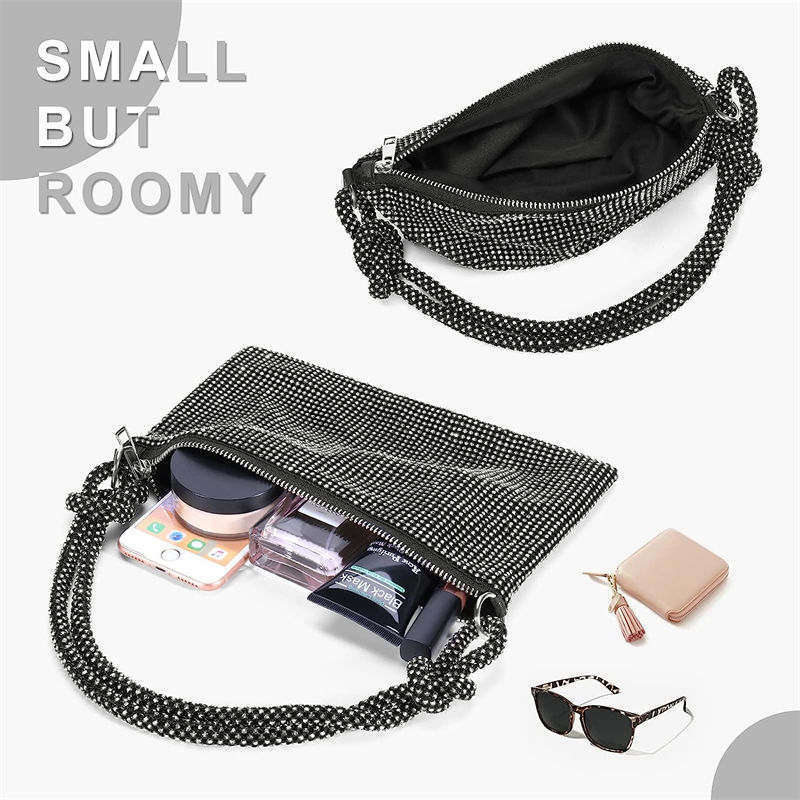 Rhinestone Purse Shiny Womens Party Handbag Hobo Bag-Black