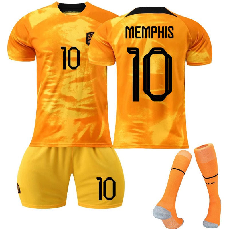 MEMPHIS #10 Netherlands Home Jersey 2022/23 Soccer Jersey Kit Football T-shirt Set For Adult Kids