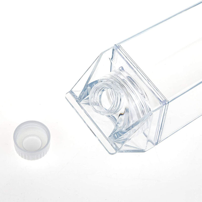 2 Pack Transparent Portable Milk Water Bottle Square Juice Cup for Outdoor Sports