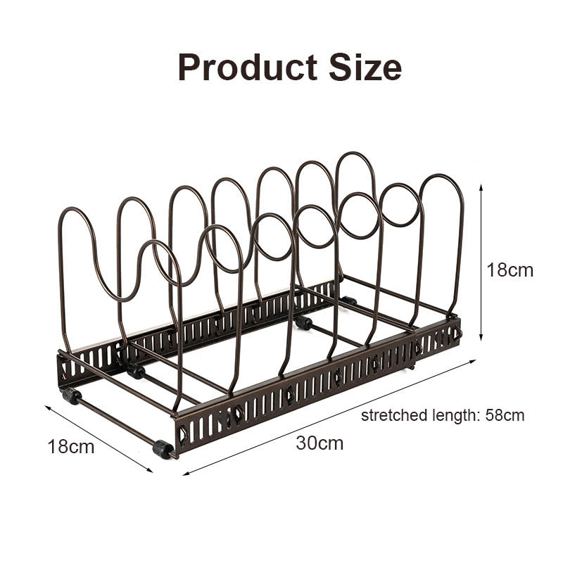 Expandable Pot Organizer Rack 10 Dividers Adjustable for Kitchen-Bronze