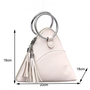 Women Cute Tassel Clutch PU Leather Triangle Bags-White