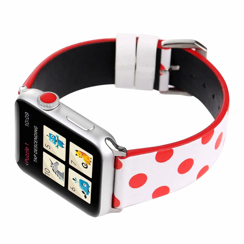 Wave Point Leather Watch Band for Apple Watch Series SE/6/5/4/3/2/1-WhiteRed