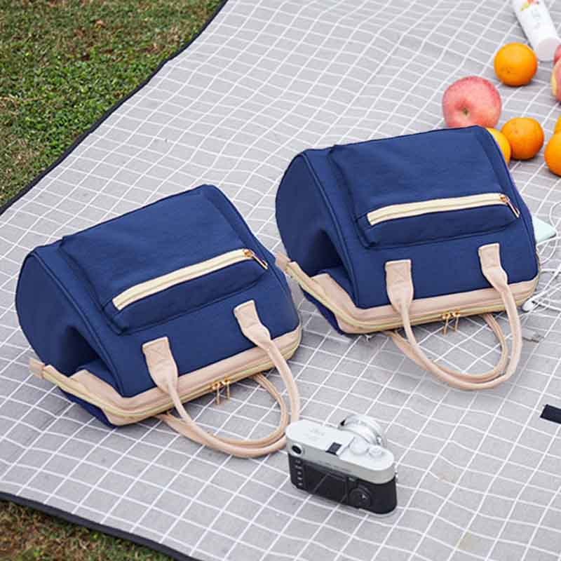 Fashion Portable Picnic Bento Bag Waterproof Oxford Cloth Lunch Bag-Dark Blue