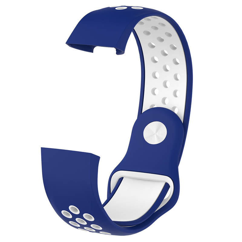 Double Color Porous Breathable Watch Band Silicone Wristband For Fitbit Charge 3 Sport Smartwatch -Blue White
