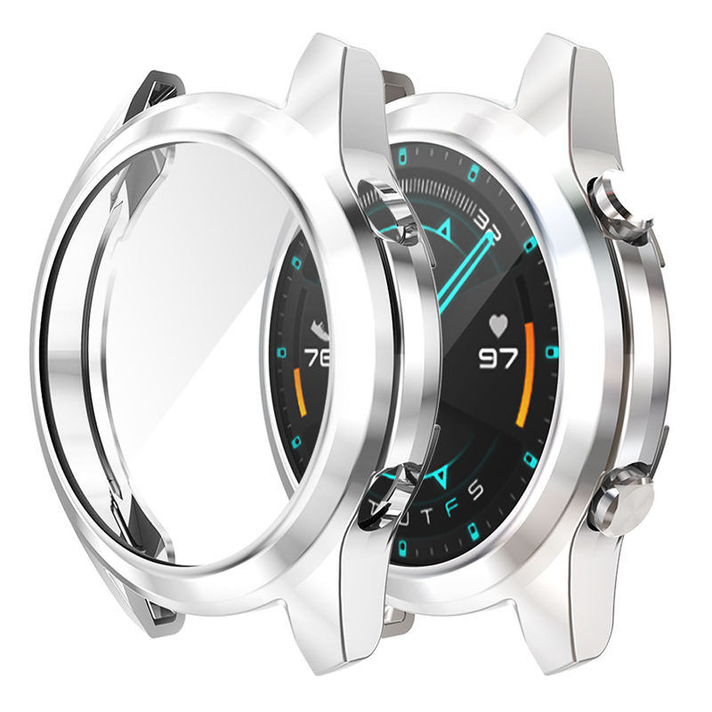 TPU Screen Protector Case For Huawei Watch GT2 42mm&46mm with HD Tempered Glass-Silver